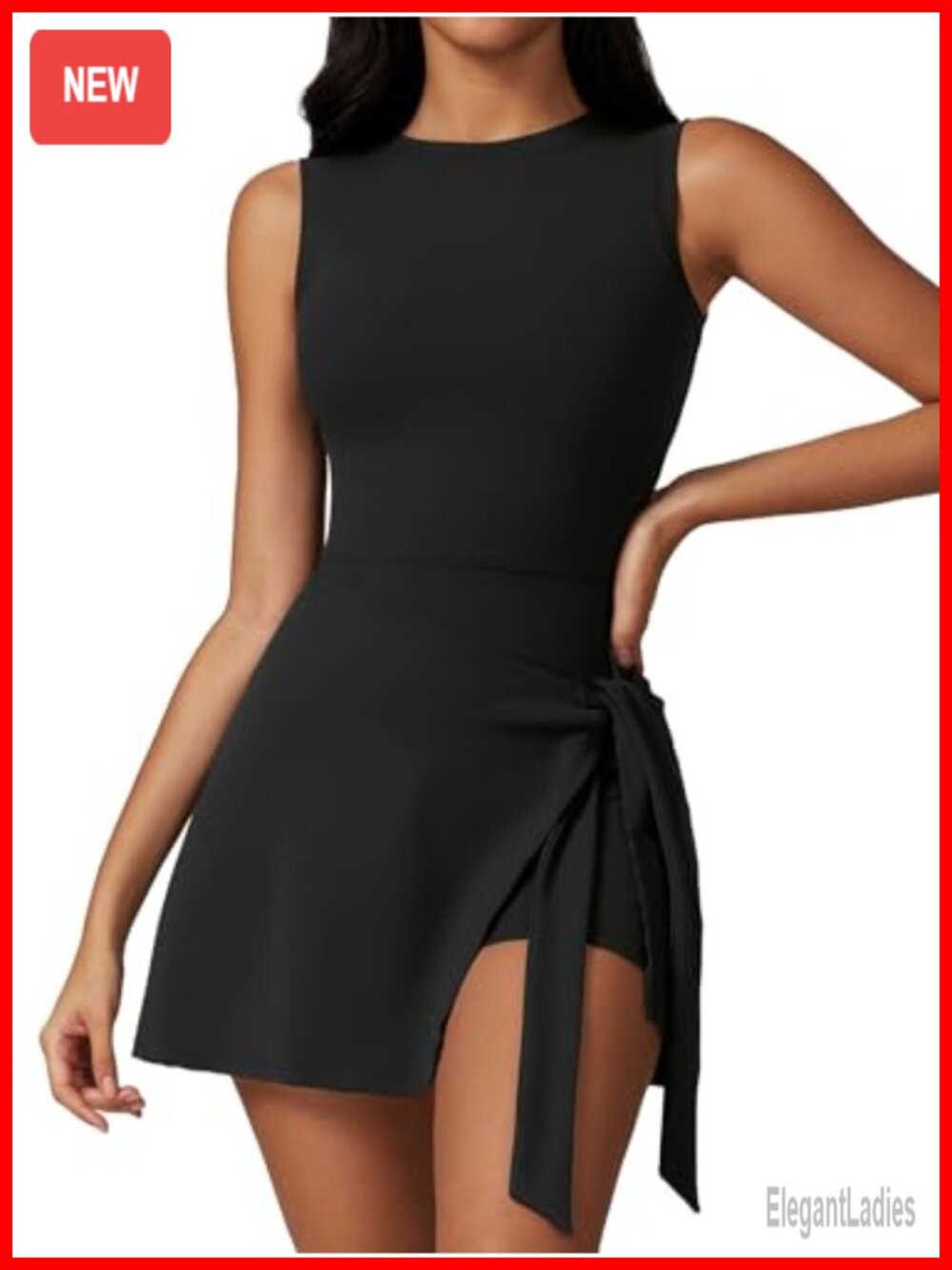 Women's High Neck Tennis Dress with Built-in Shorts, Athletic Golf Dress